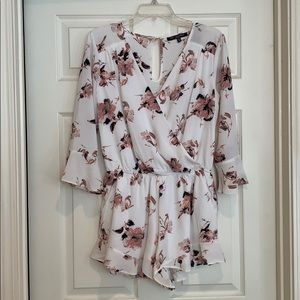 WHITE 3/4 Length Romper with Ruffle Details